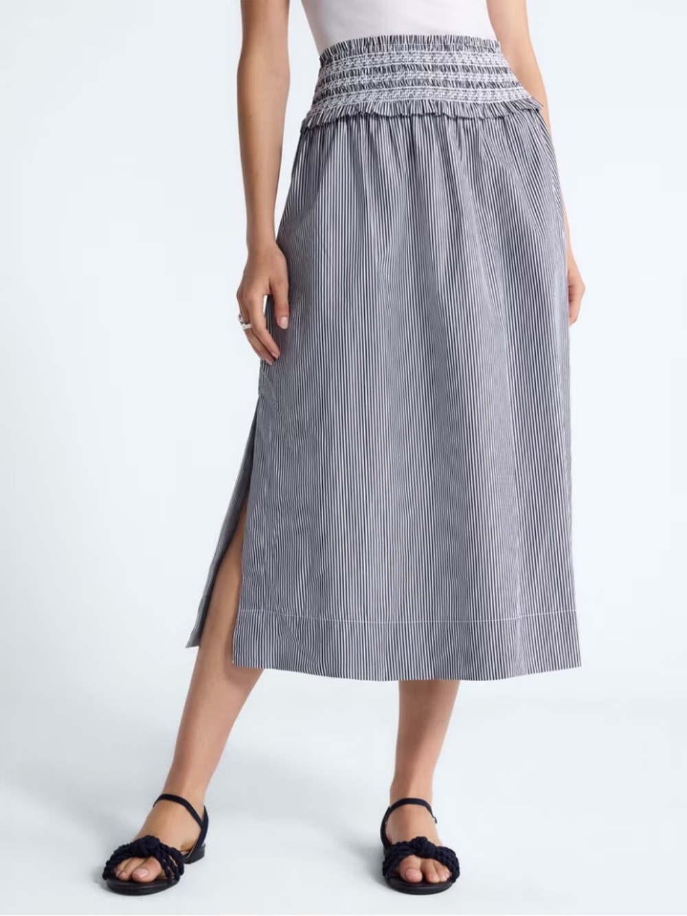 Navy Blue WhitePinstripe 100% Cotton Maxi Skirt Size Medium